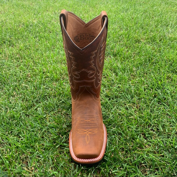 Men’s Western Rodeo Cowboy square toe Genuine cowhide Leather boots Tan 387 - Picture 3 of 8